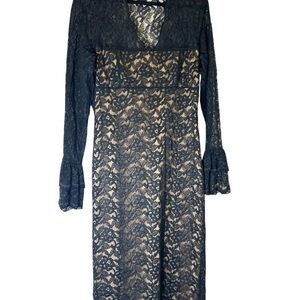 Laundry By Shelli Segal Black Lace Long Sleeve Dress Lined Slim Fit.